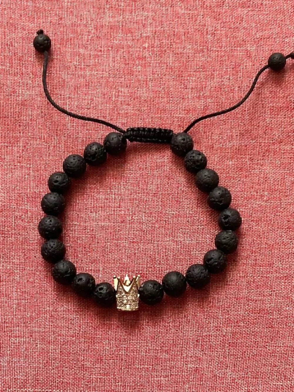 NWOT UNISEX LUXURY BLACK LAVA ROCK CROWN CHARM BRACELET – ADJUSTABLE - Picture 4 of 7